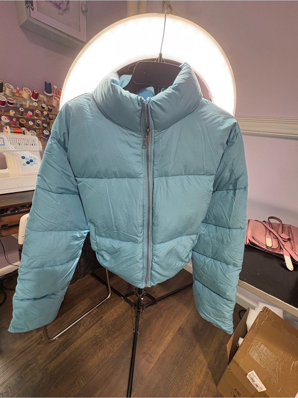 Light Blue Puffer Jacket - Women